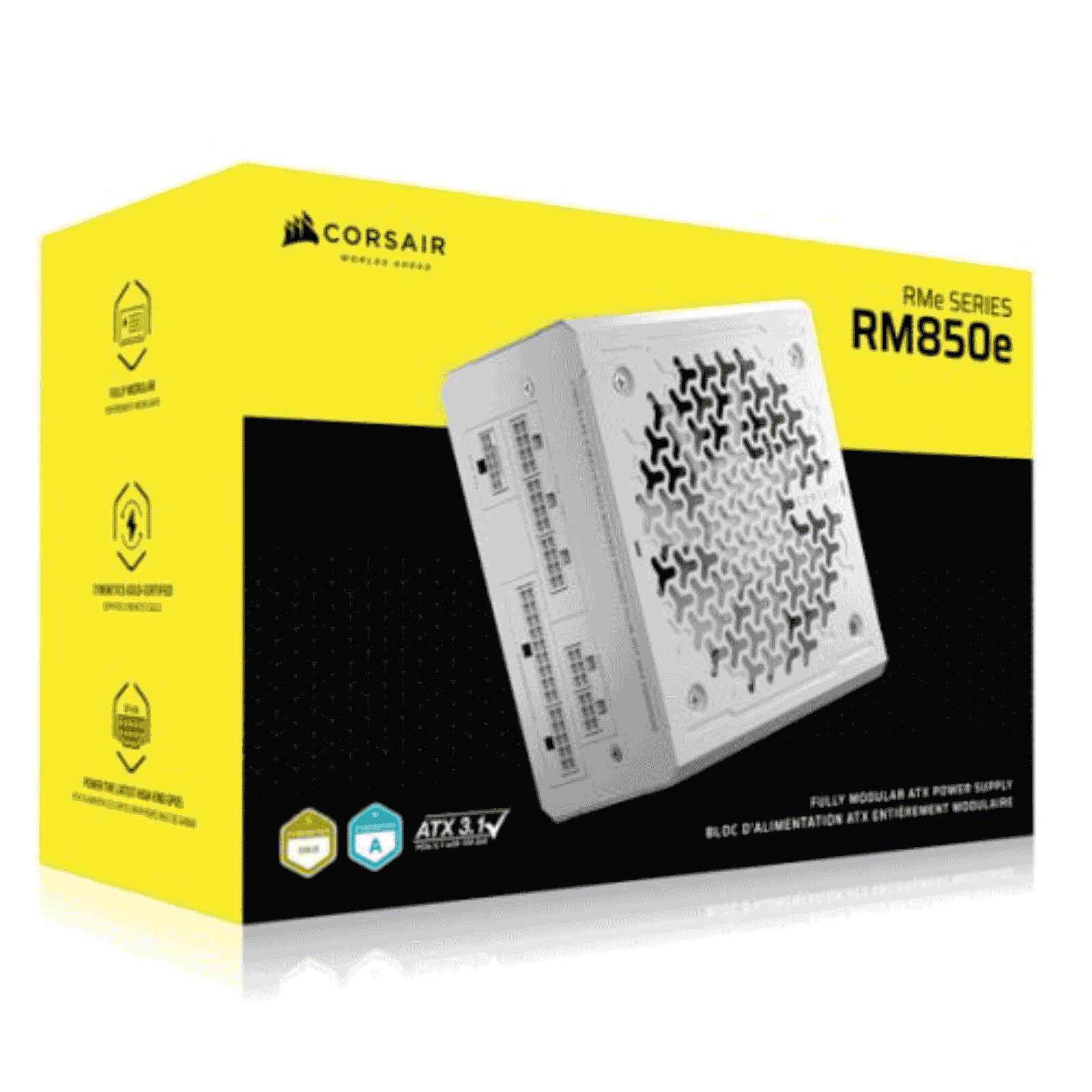 Corsair 850W RMe Series RM850e PSU, Fully Modular, Low-Noise, Cybenetics Gold, Zero RPM Mode, ATX 3.1, PCIe 5.1, White