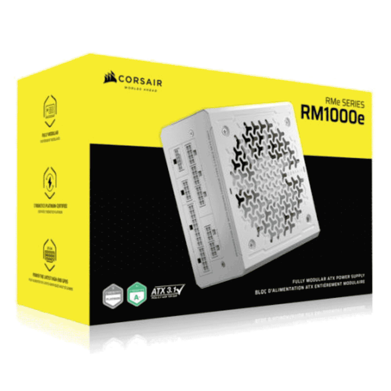 Corsair 1000W RMe Series RM1000e PSU, Fully Modular, Low-Noise, Cybenetics Gold, Zero RPM Mode, ATX 3.1, PCIe 5.1, White
