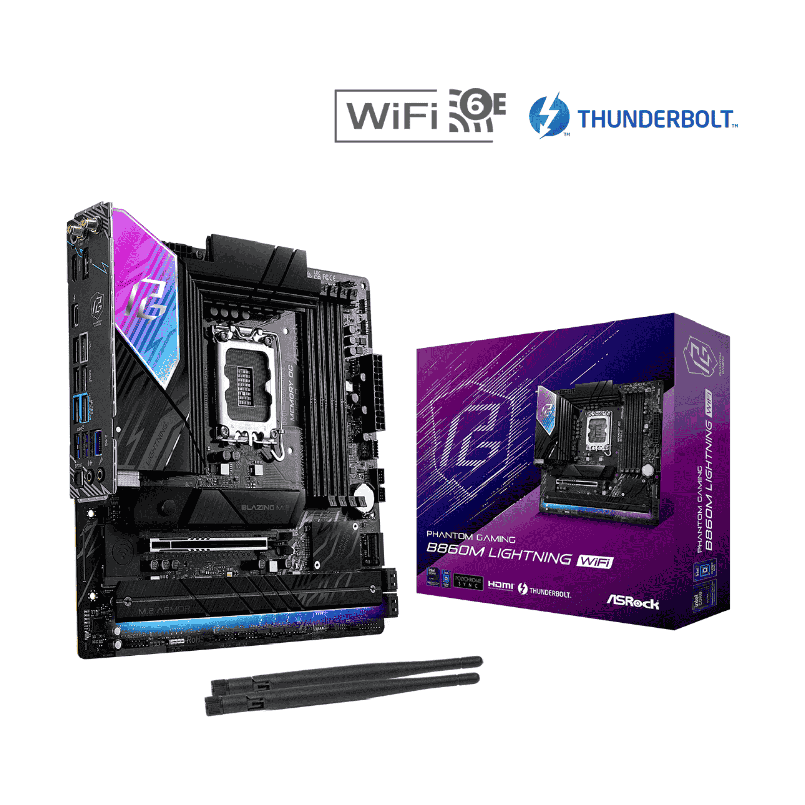 ASRock B860M Lightning WiFi Micro ATX Motherboard for Intel LGA1851 CPUs