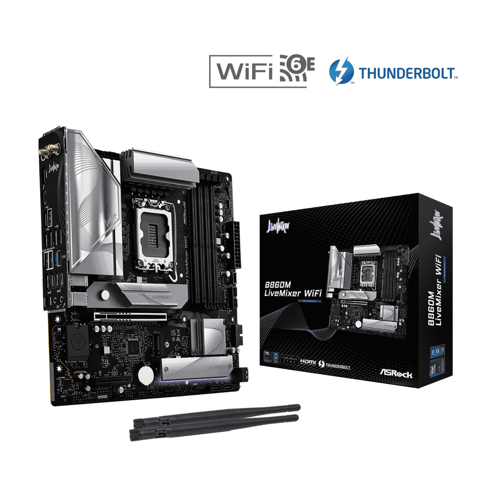ASRock B860M LiveMixer WiFi Micro ATX Motherboard for Intel LGA1851 CPUs