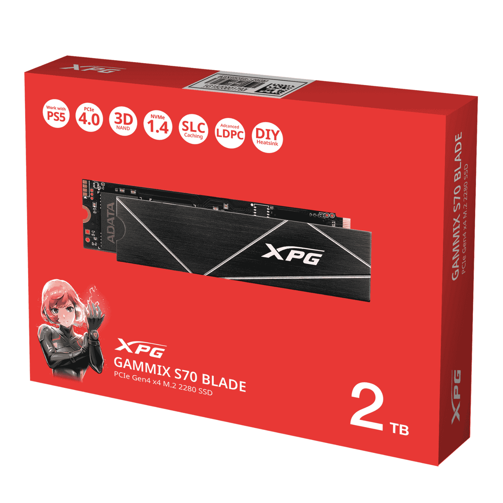 ADATA 2TB XPG GAMMIX S70 Blade NVMe SSD – PCIe 4.0, 7400/6700MB/s, 750K IOPS