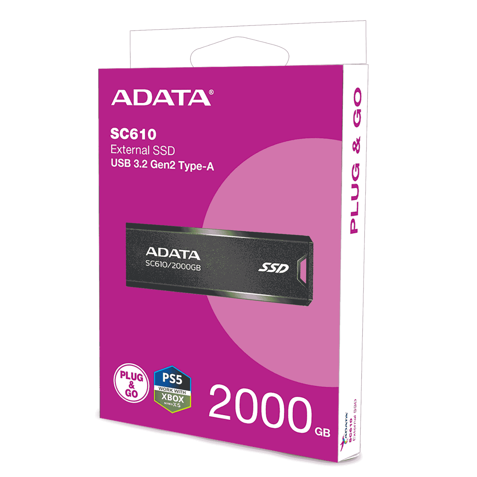 ADATA SC610 2TB External SSD, USB 3.2 Gen2, Pocket-Size, Type-A