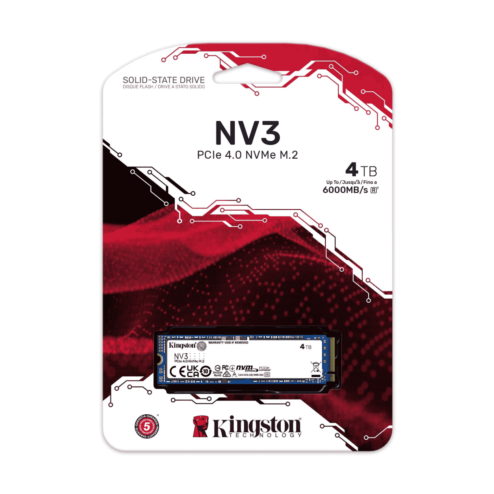 Kingston 4TB NV3 M.2 NVMe Gen4 SSD, M.2 2280, PCIe4, R/W  6000/5000 MB/s