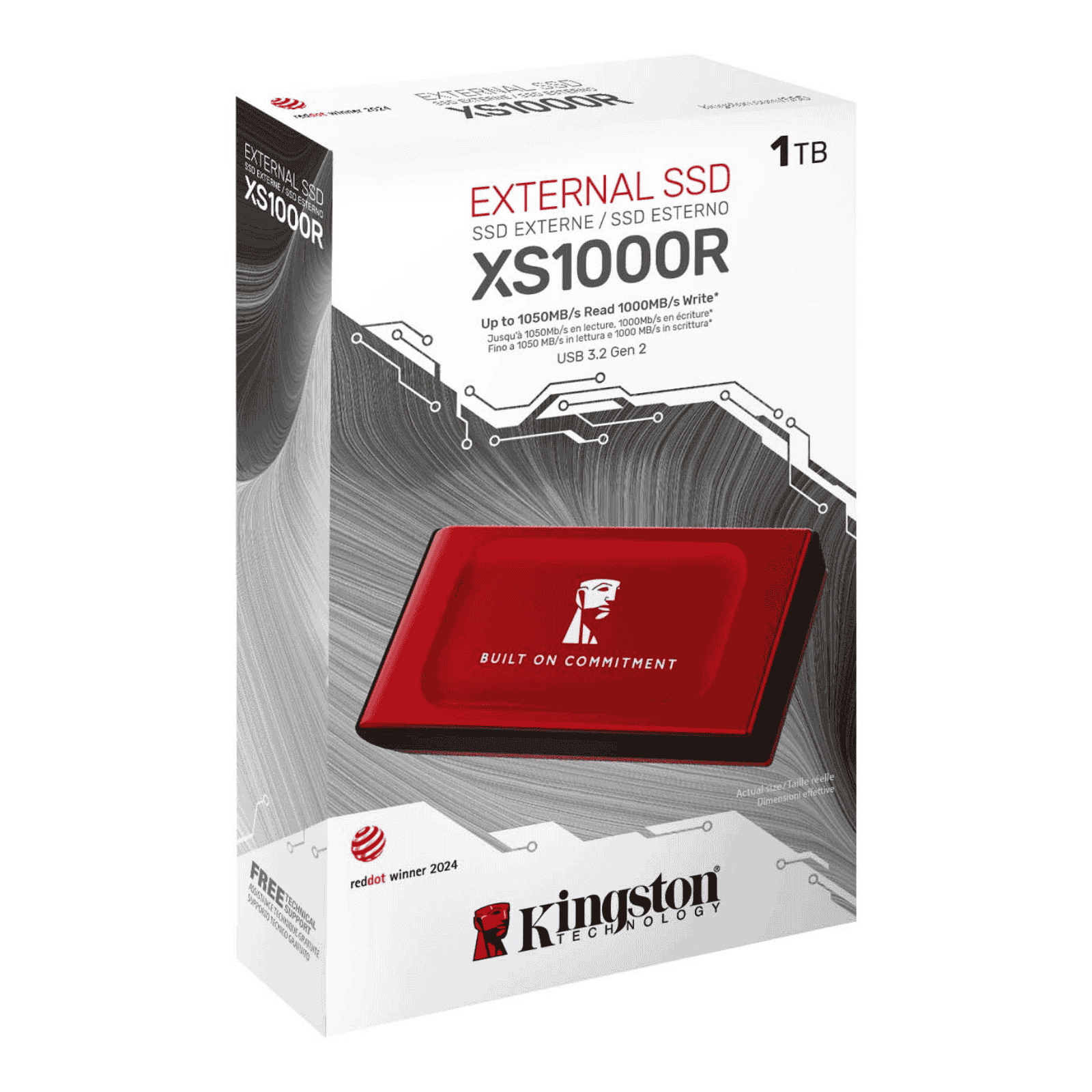 Kingston XS1000 1TB External SSD, USB 3.2 Gen2, Type-A, Red