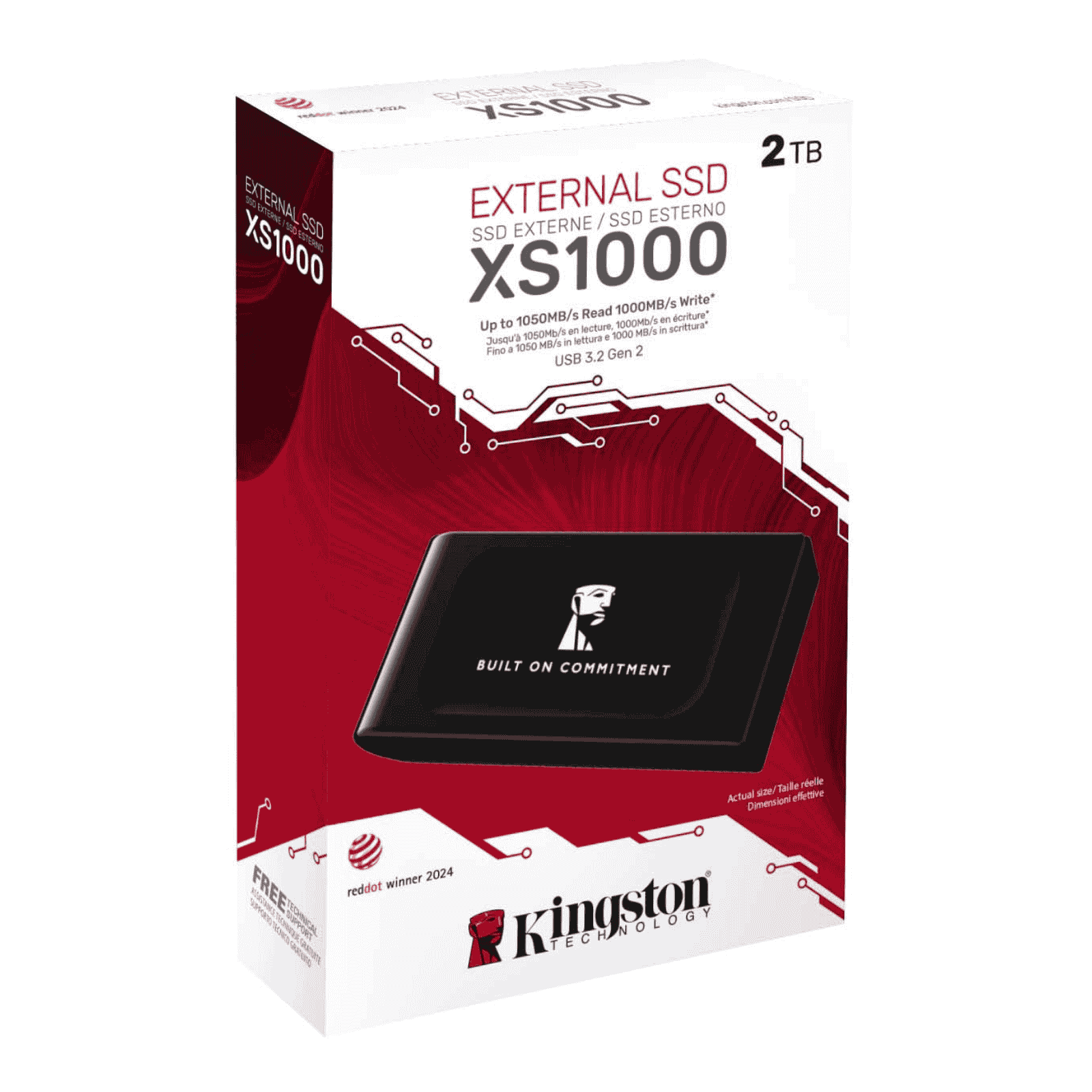 Kingston XS1000 2TB External SSD, USB 3.2 Gen2, Type-A, Black