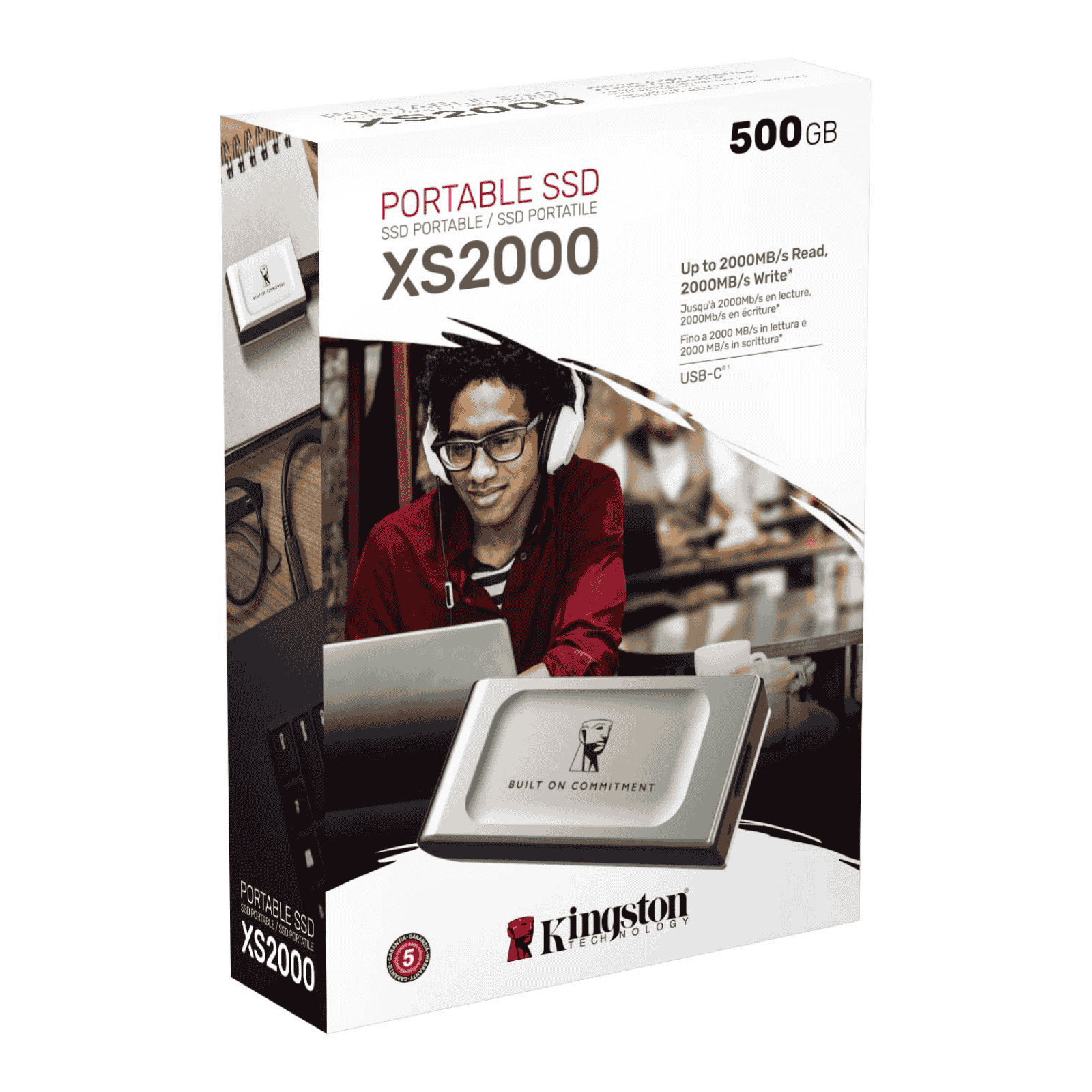 Kingston XS2000 500GB Pocket Size External SSD, USB 3.2 Gen2x2 Type-C, IP55 Water & Dust Resistant, Ruggedised Sleeve for Drop Protection