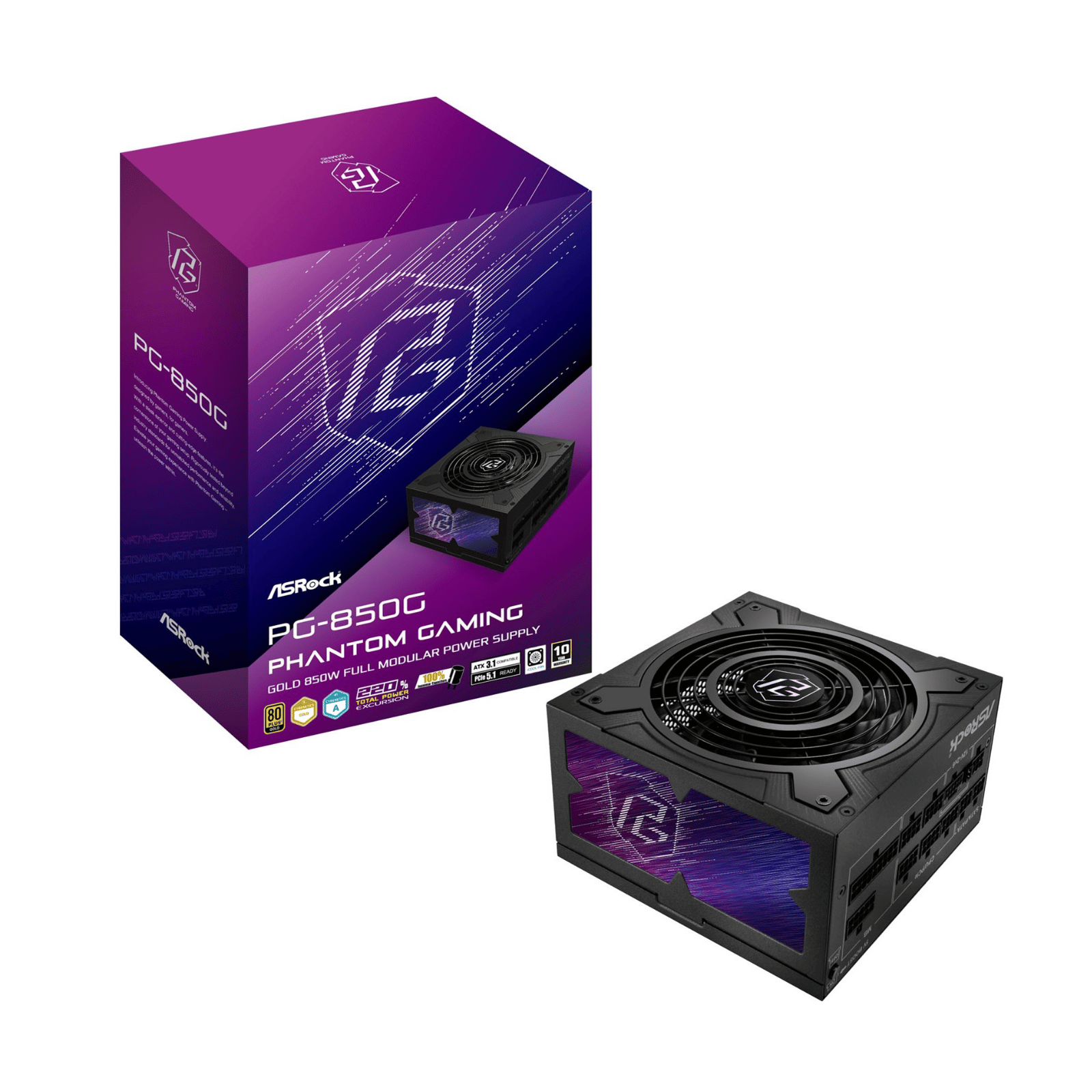 Asrock 850W Phantom Gaming PG-850G PSU, Fully Modular, 80+ Gold Power Supply