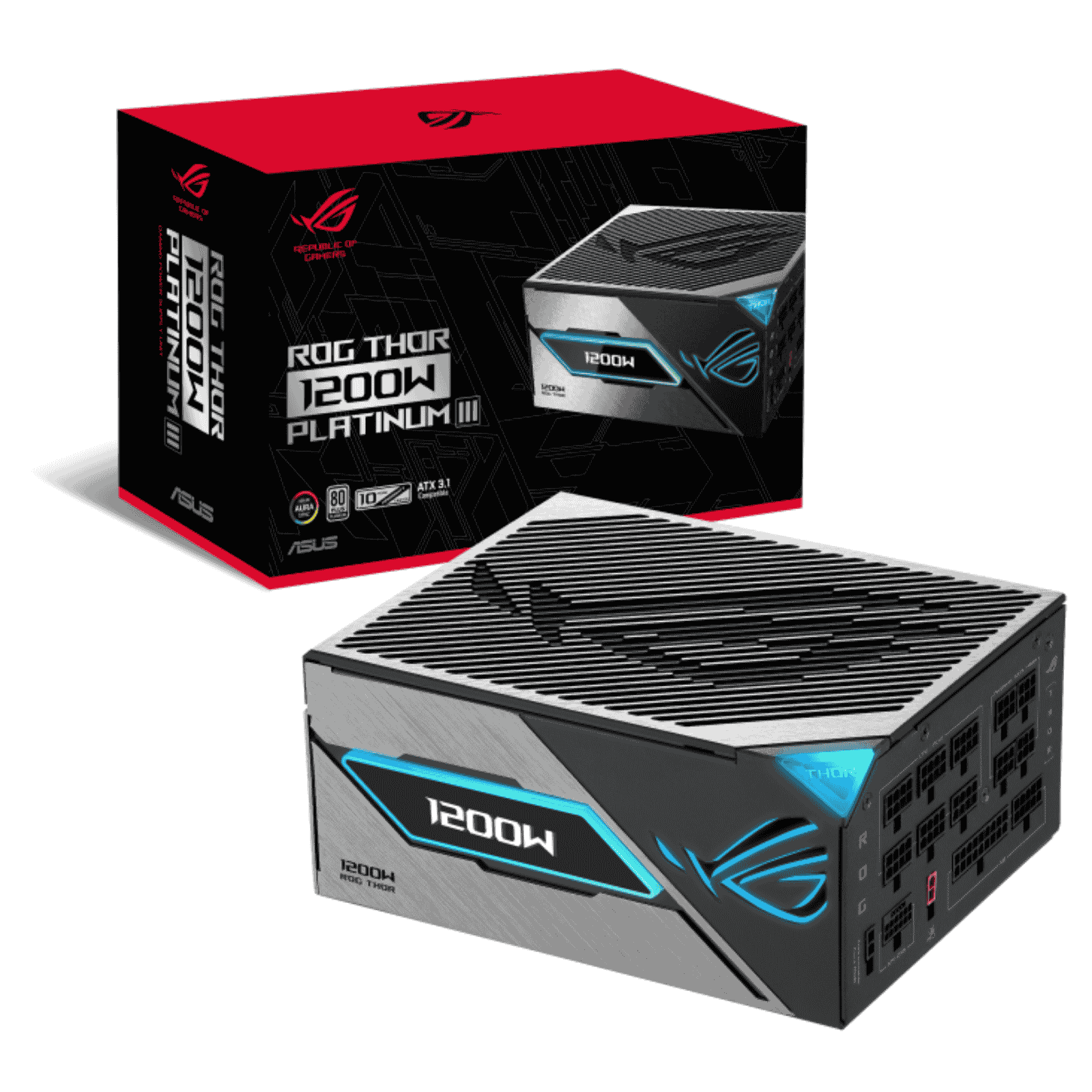 Asus 1200W ROG Thor Platinum III PSU, ATX 3.1, Fully Modular, 80+ Platinum, RGB Lighting, OLED Display, GaN MOSFET, GPU-First, Lambda A++
