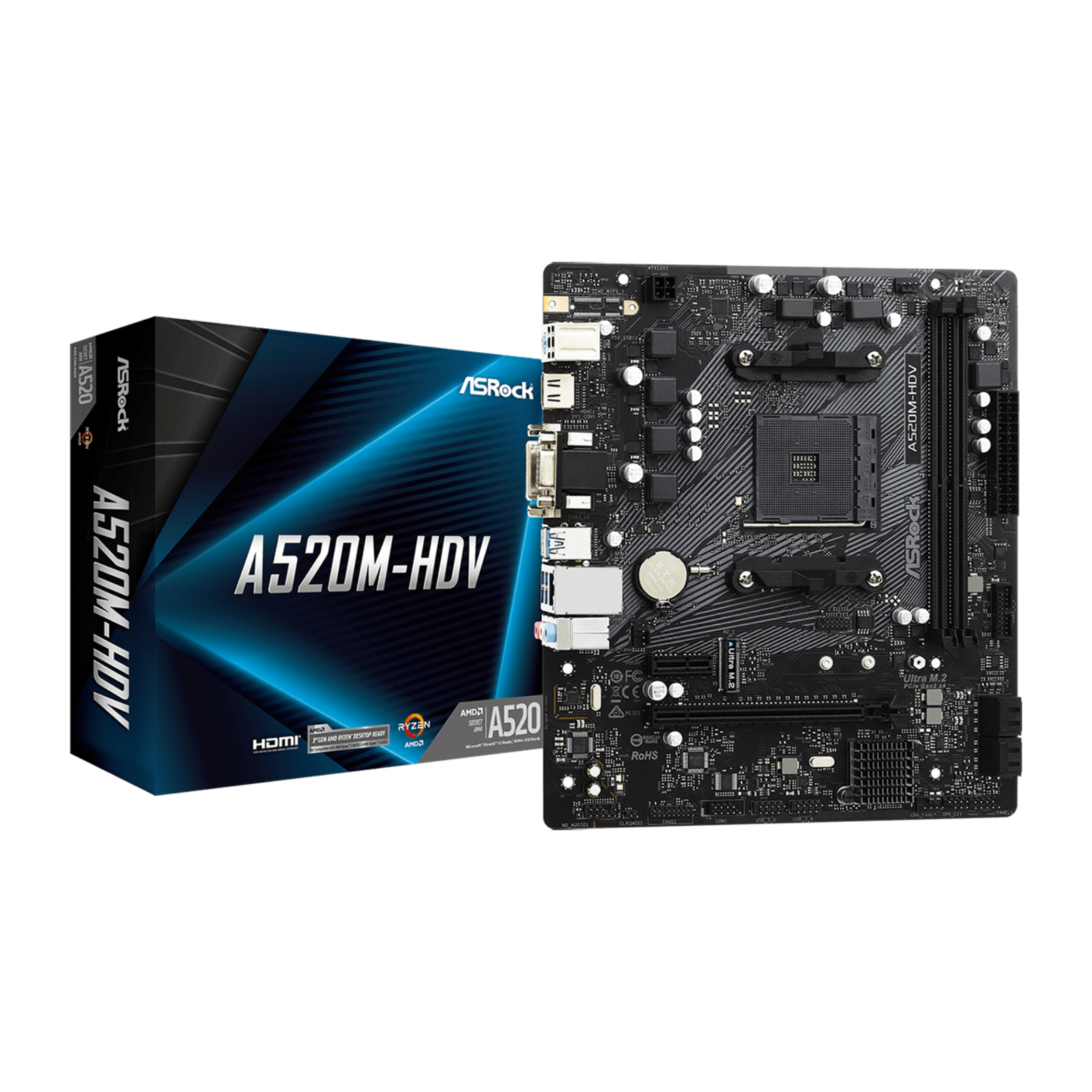 ASRock A520M-HDV Micro ATX Motherboard for AMD AM4 CPUs