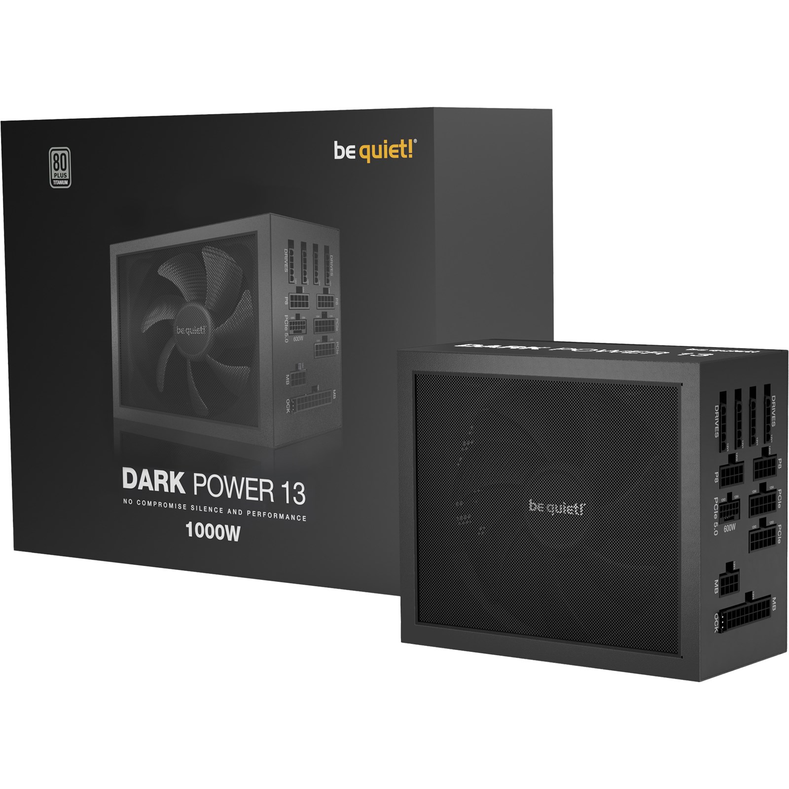 Be Quiet! 1000W Dark Power 13 PSU, Fully Modular, Fluid Dynamic Fan, 80+ Titanium, ATX 3.0, PCIe 5.0, Quad Rail, Full-Mesh PSU Front, OC Key