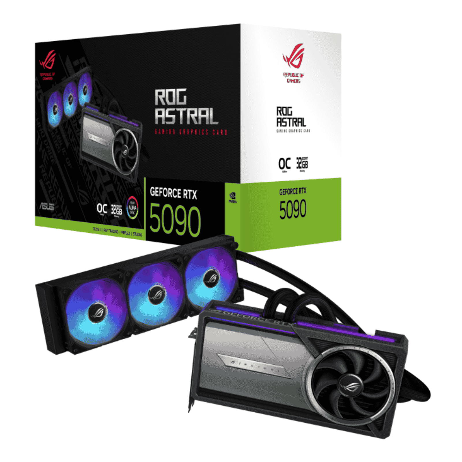 Asus ROG ASTRAL LC RTX 5090 OC with 360mm Liquid Cooler PCIe5 32GB DDR7 2610MHz Clock RGB Lighting Overclocked