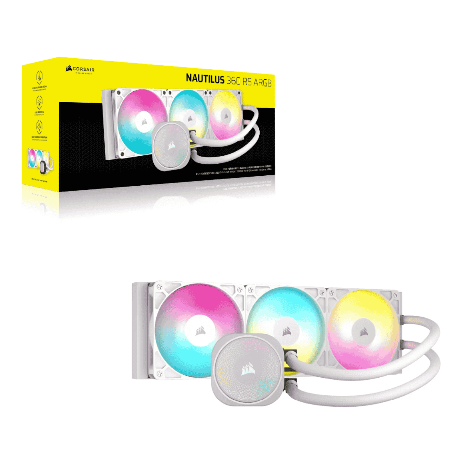 Corsair NAUTILUS 360 RS ARGB Liquid CPU Cooler, RS120 ARGB Magnetic Dome Fans, RGB Pump, Daisy-Chain Connections, White