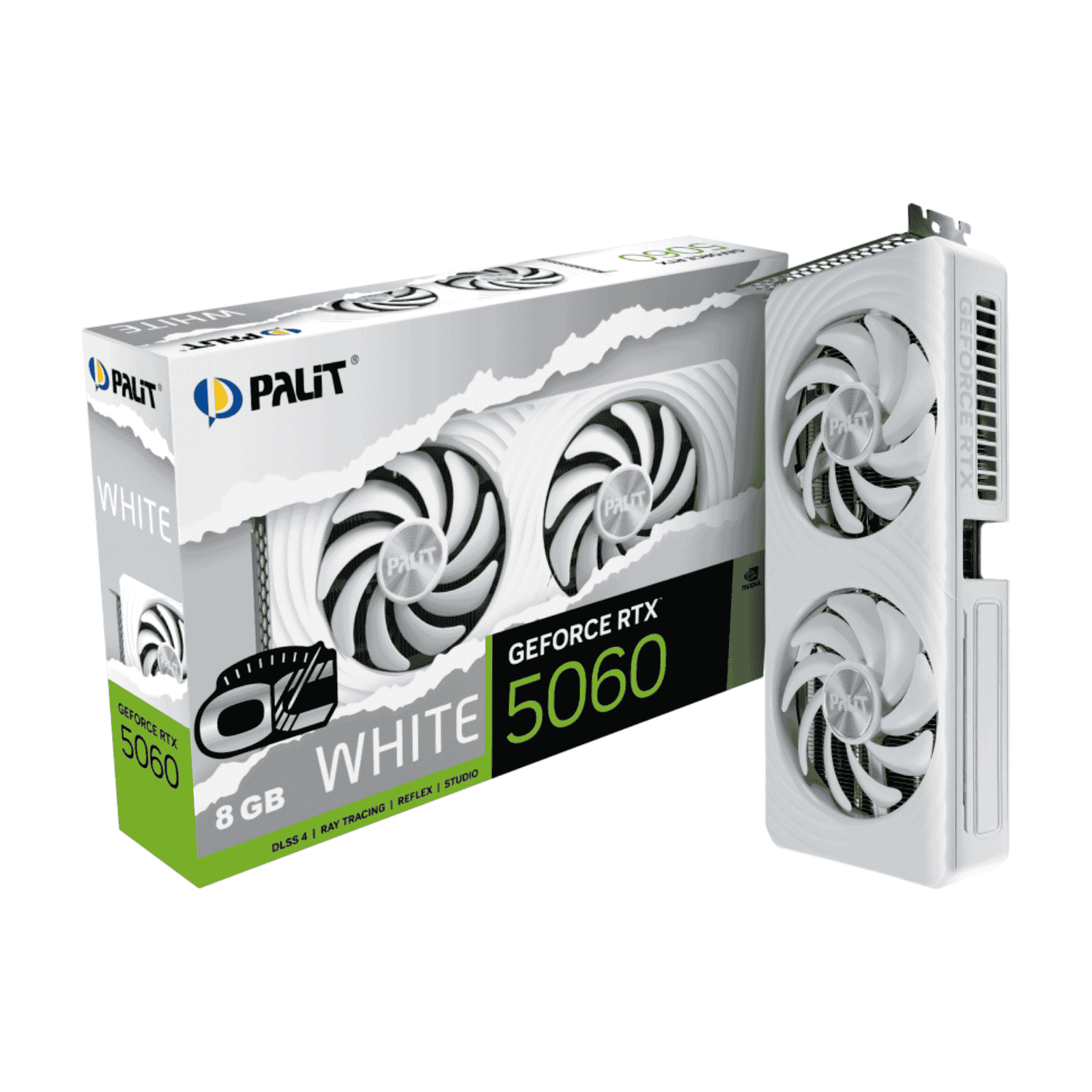 Palit RTX 5060 White OC, PCIe5, 8GB DDR7, HDMI, 3 DP, 2527MHz Clock, RGB Lighting, Overclocked, Compact Design
