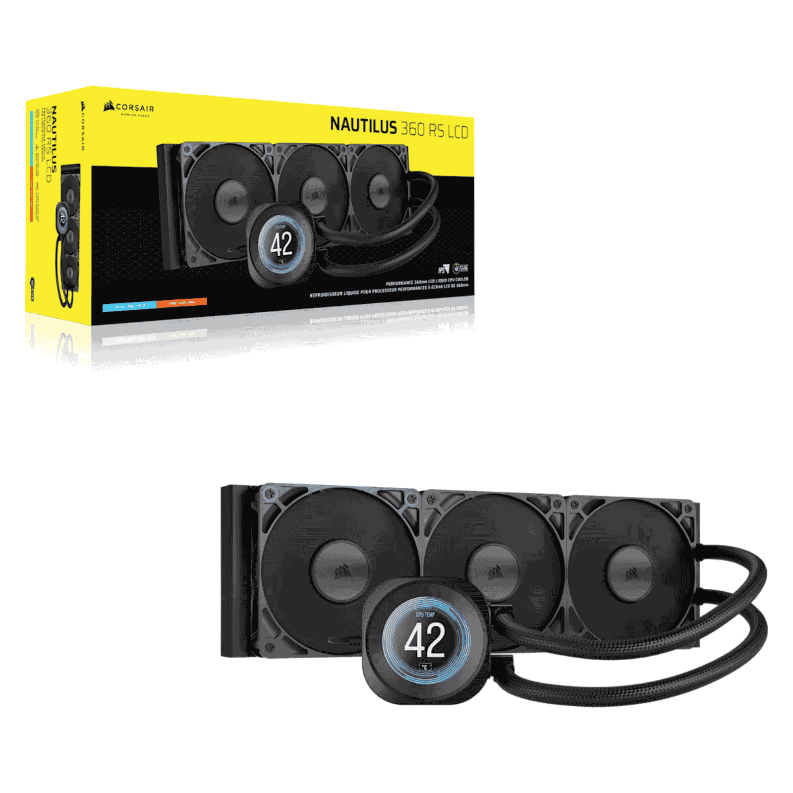 Corsair NAUTILUS 360 RS LCD Liquid CPU Cooler, Personalised LCD Screen, RS120 Magnetic Dome Fans, Daisy-Chain Connections, Black